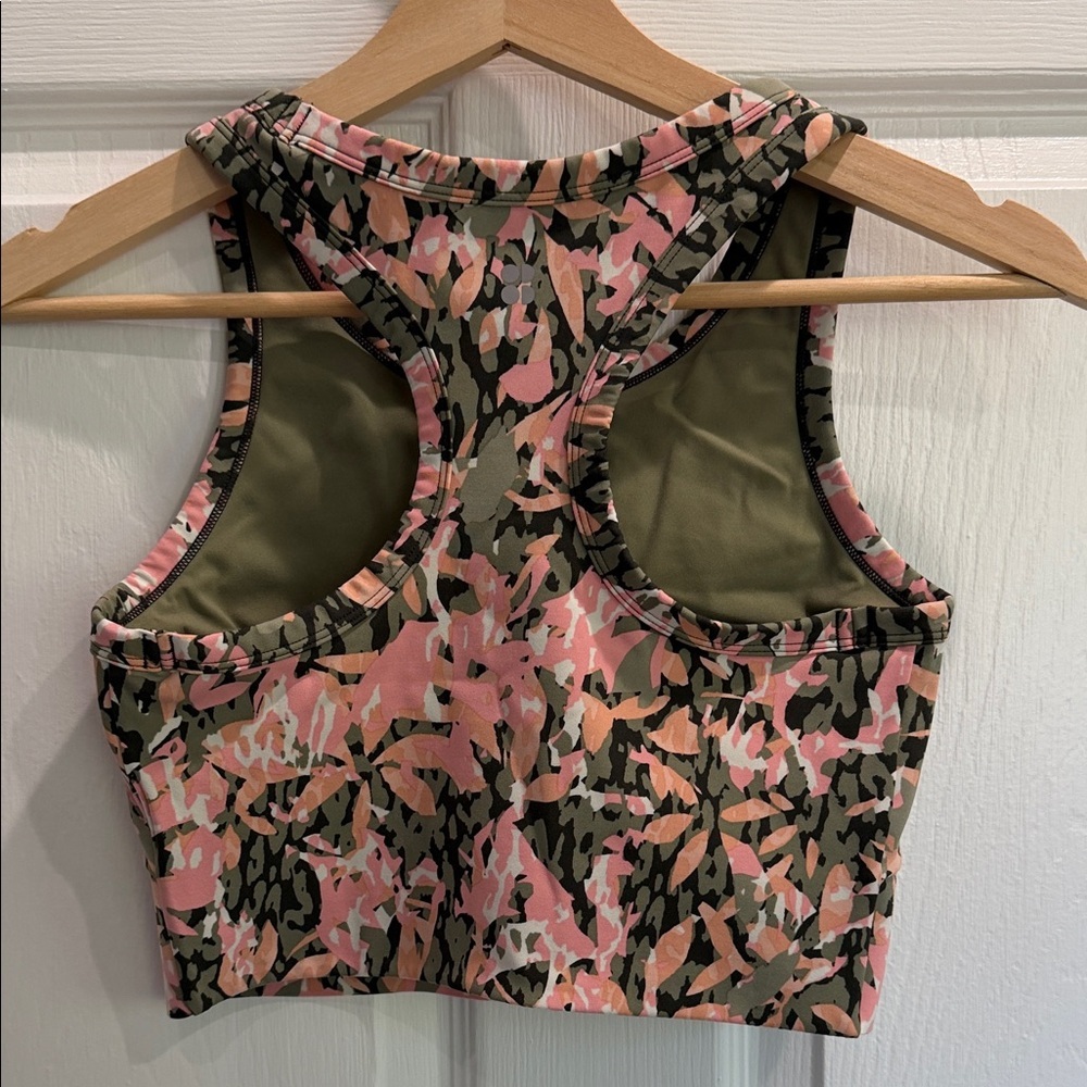 Sweaty Betty Camouflage Sports Bra in Pink and Green - Picture 3 of 3
